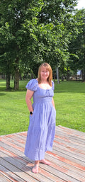 Scoop Neck Peasant Flowy Midi Dress