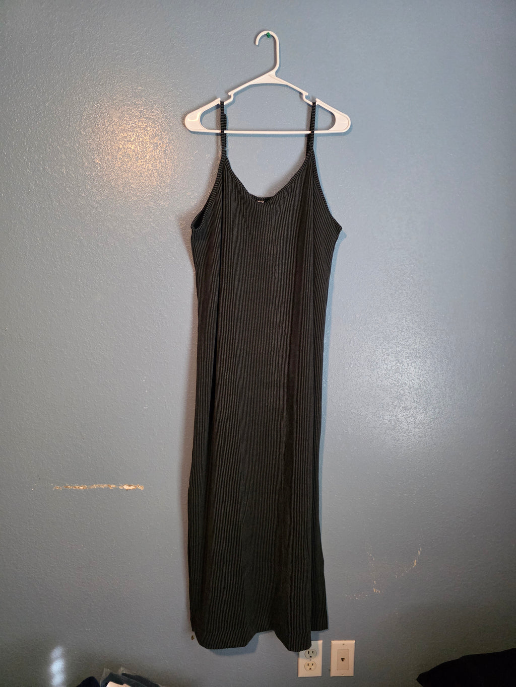 Black Ribbed Spaghetti Strap Dress with a Coverup