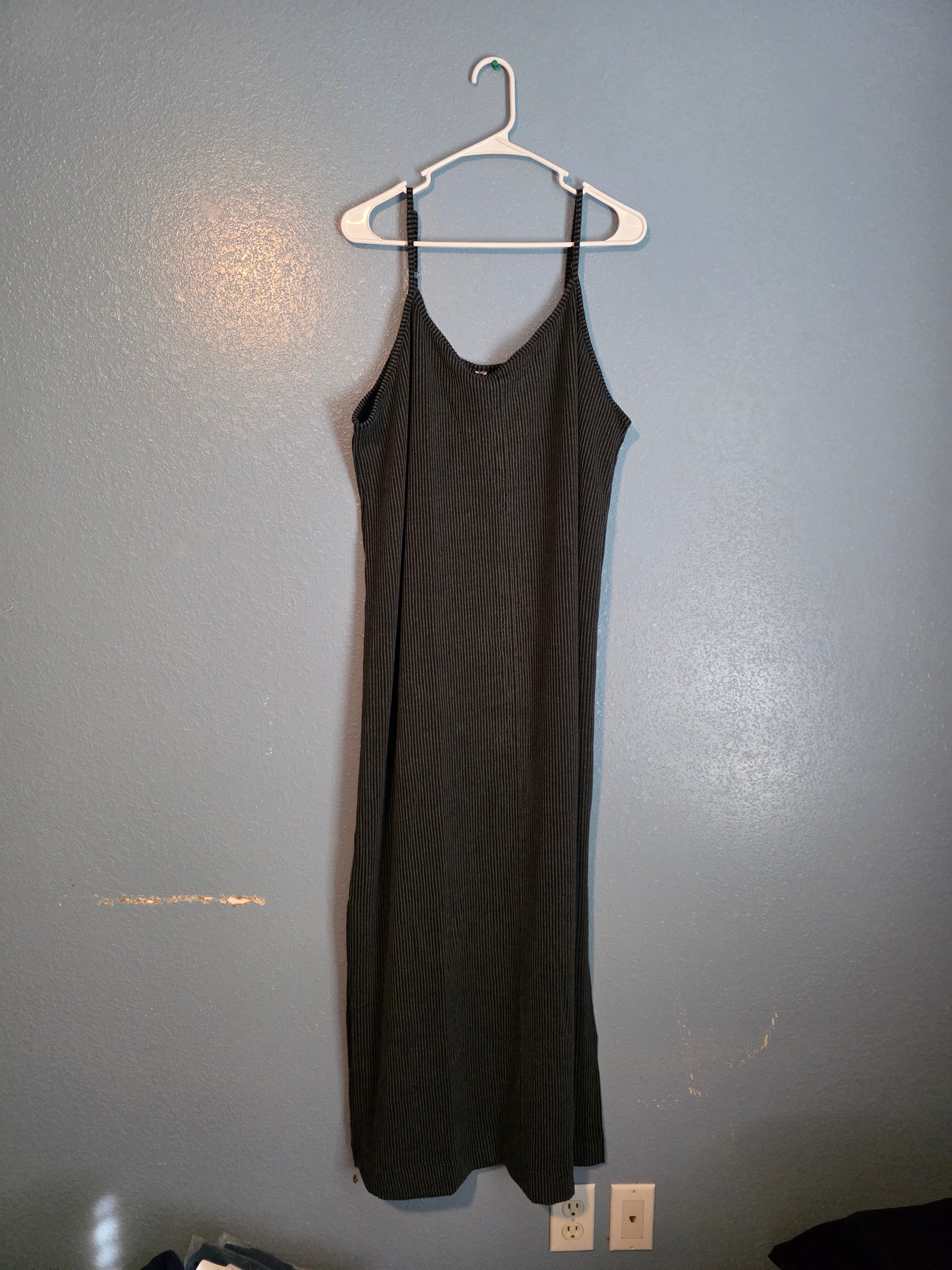 Black Ribbed Spaghetti Strap Dress with a Coverup