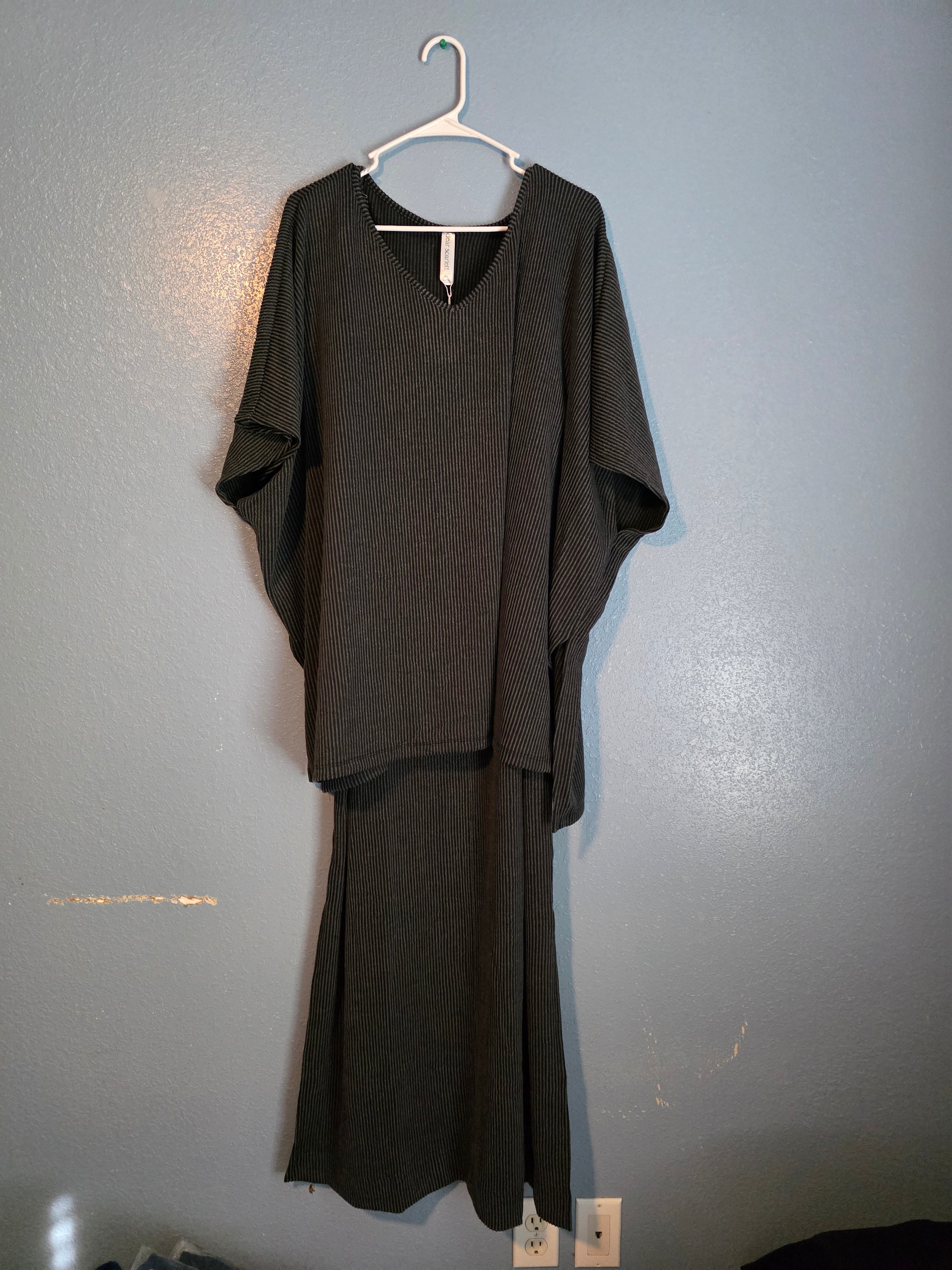 Black Ribbed Spaghetti Strap Dress with a Coverup