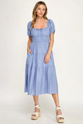 Scoop Neck Peasant Flowy Midi Dress
