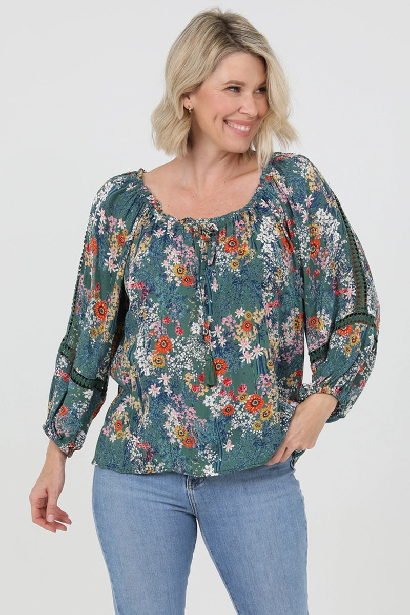 Blouse with Lace Insets On Sleeves