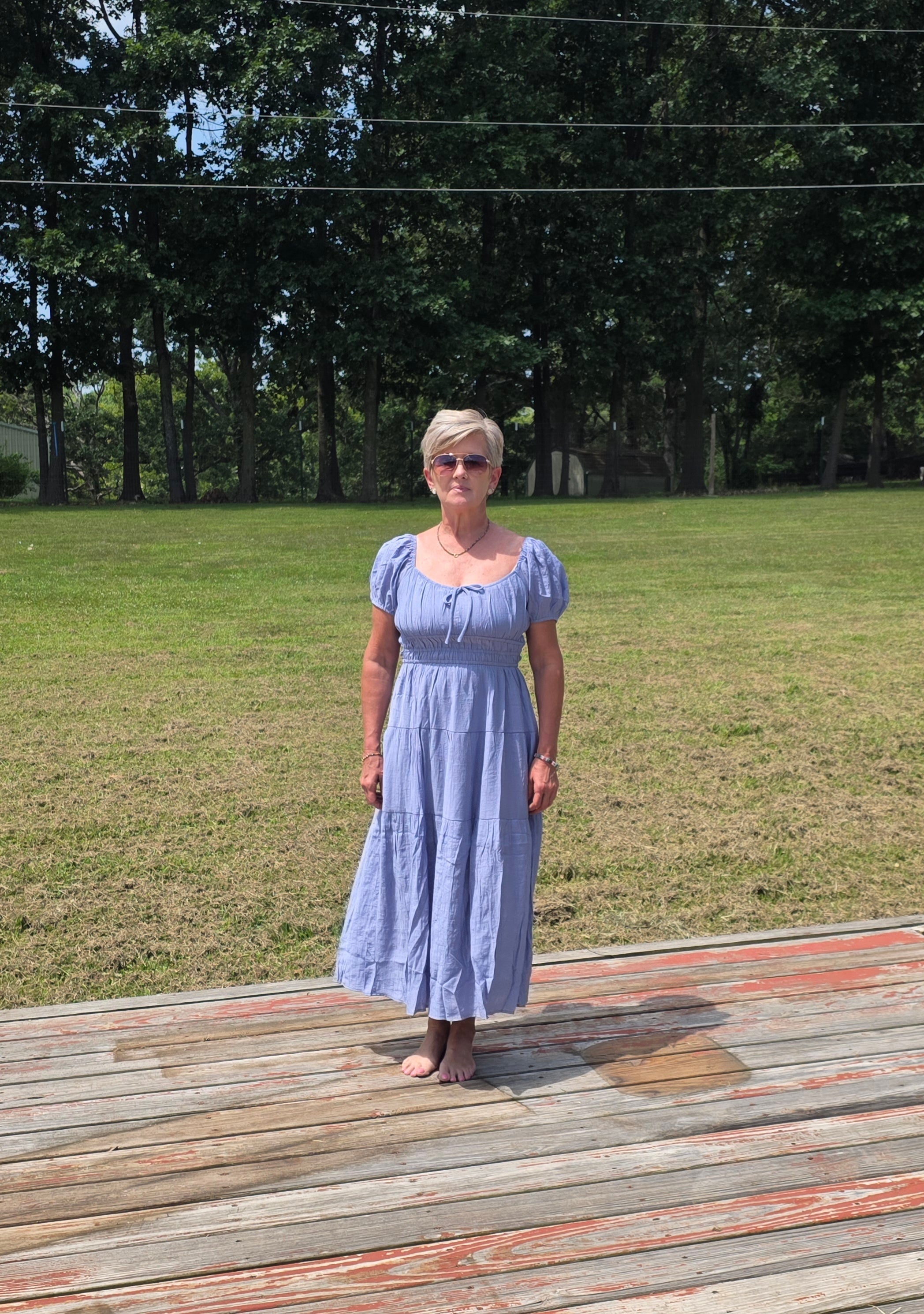 Scoop Neck Peasant Flowy Midi Dress