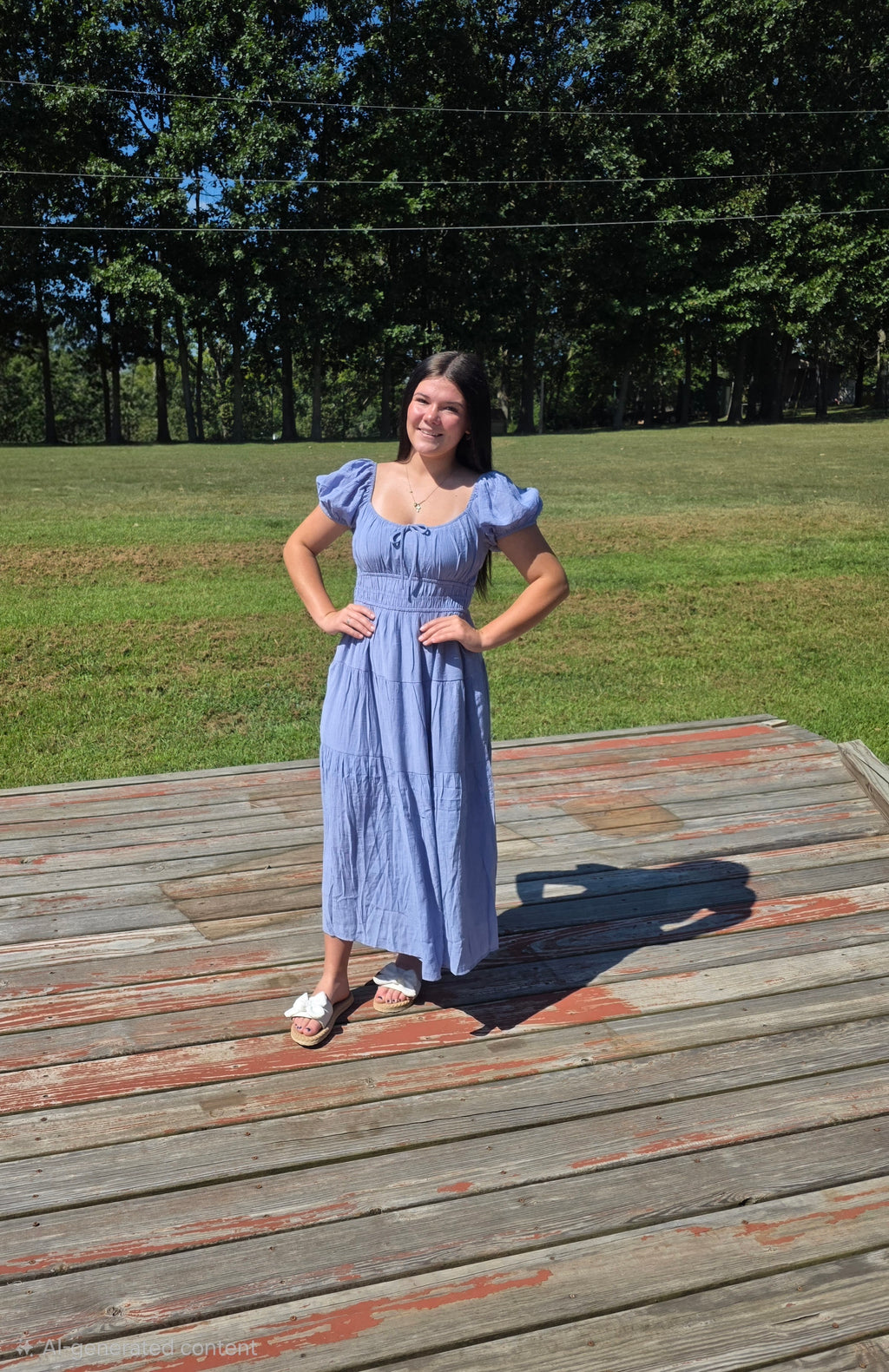 Scoop Neck Peasant Flowy Midi Dress