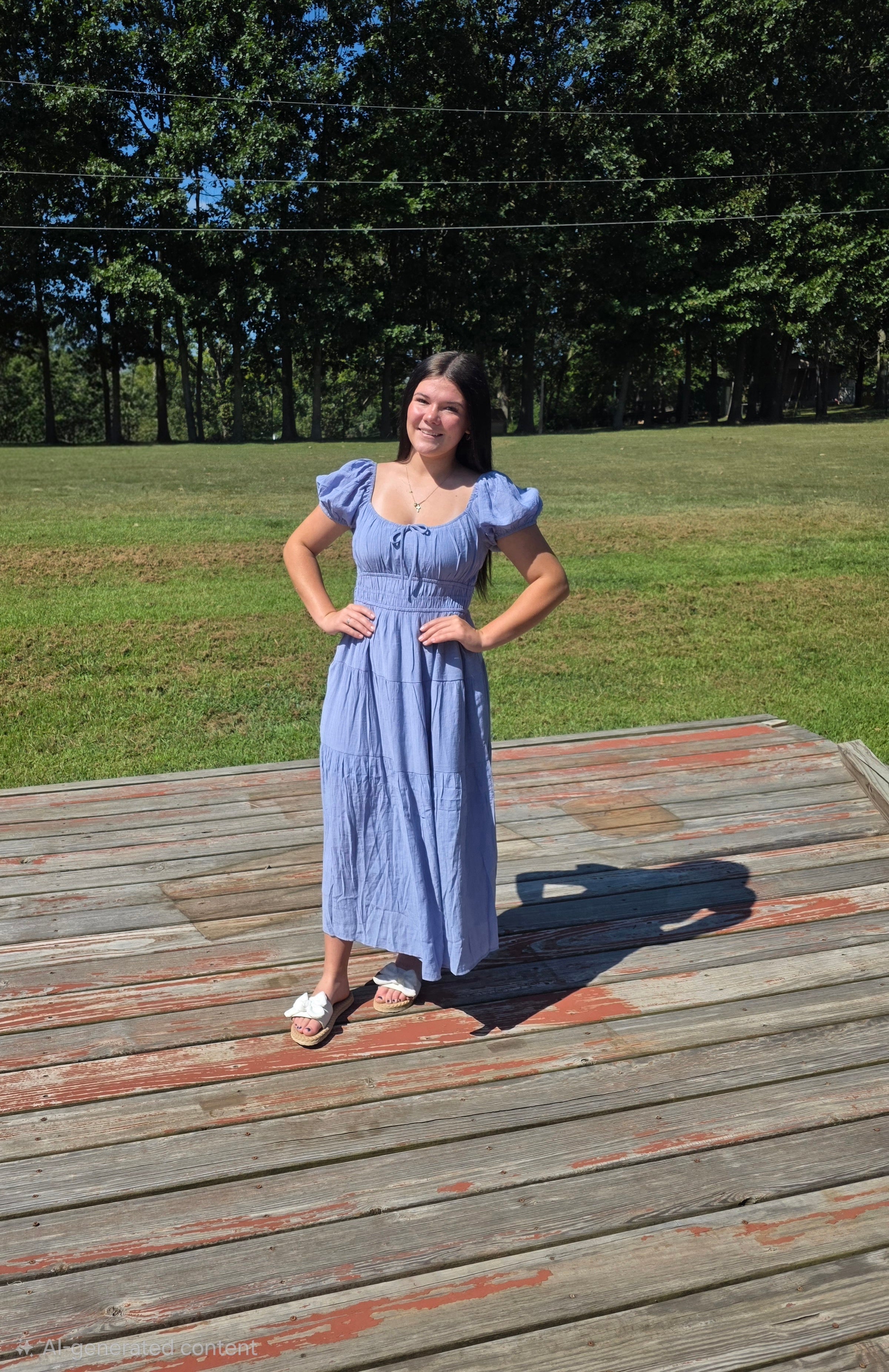 Scoop Neck Peasant Flowy Midi Dress