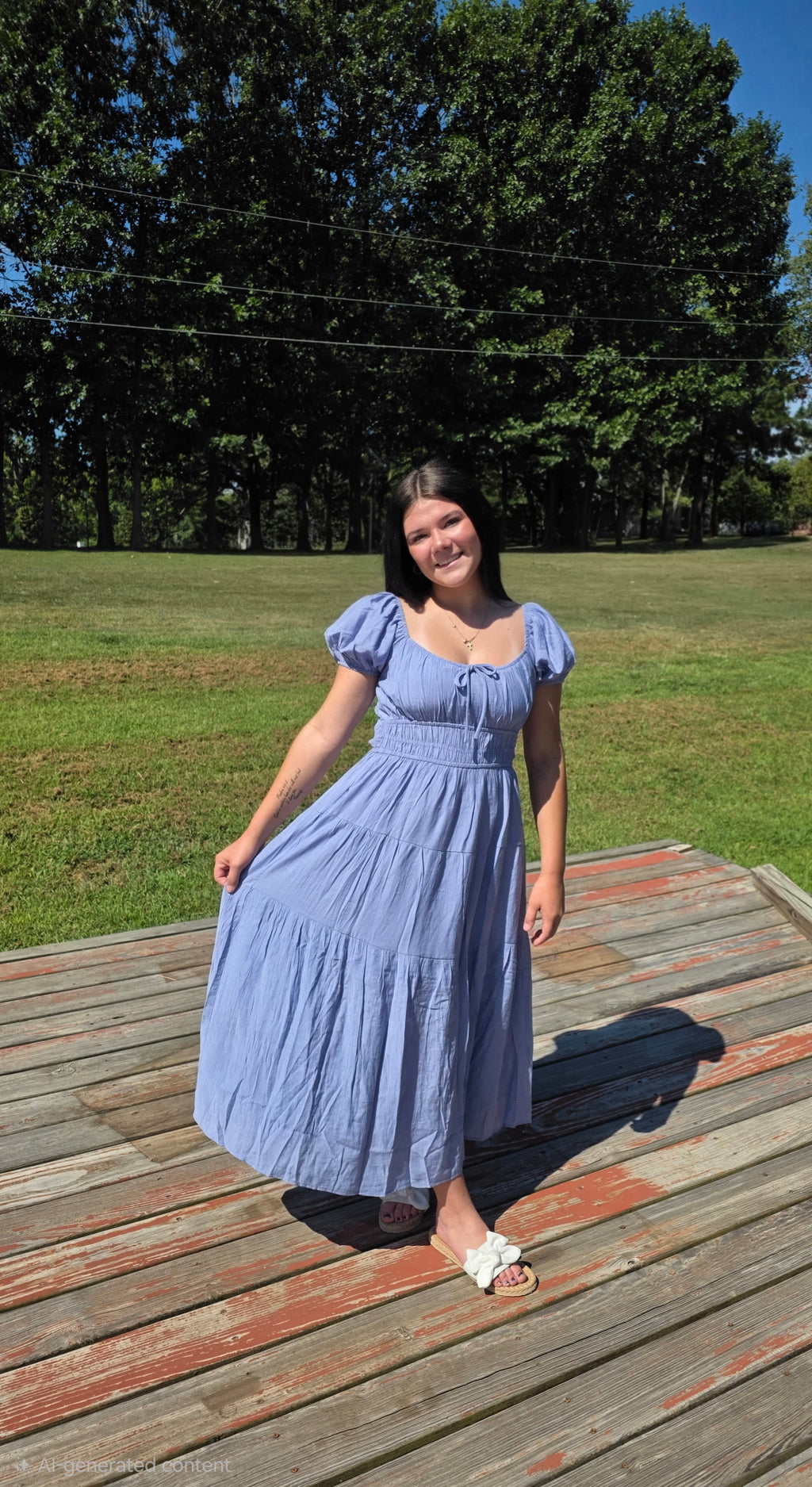 Scoop Neck Peasant Flowy Midi Dress